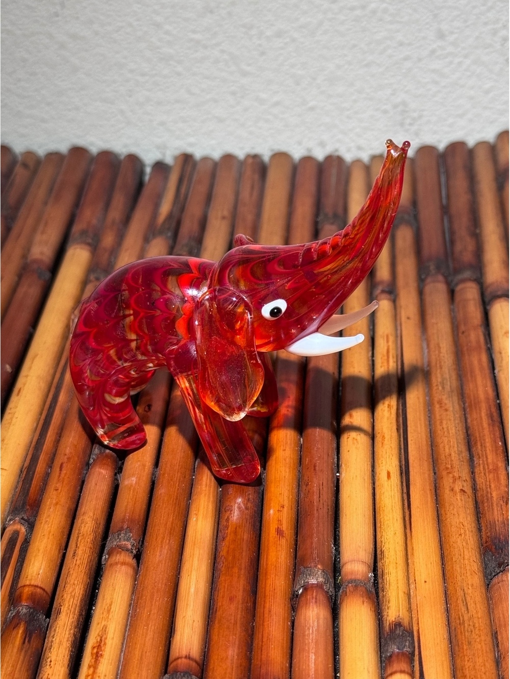 Lenox Hand Blown Art Glass Ruby Red Elephant Figurine White Tusks